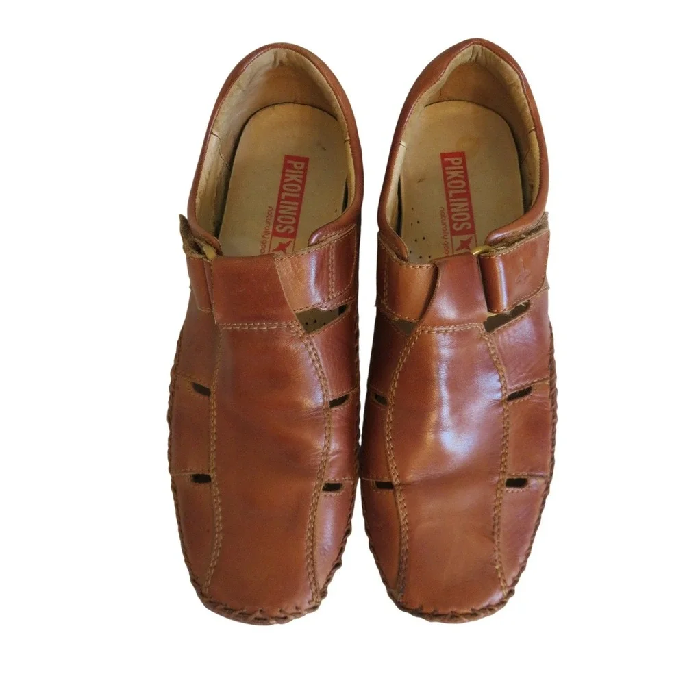 Pikolinos Mens‎ Tan Leather Fisherman Sandals EU 42 US 9 Whipstitch Loafers